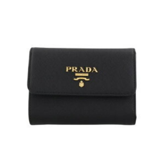 Prada Saffiano Oro Tri Wallet Black NERO - Picture 1 of 8